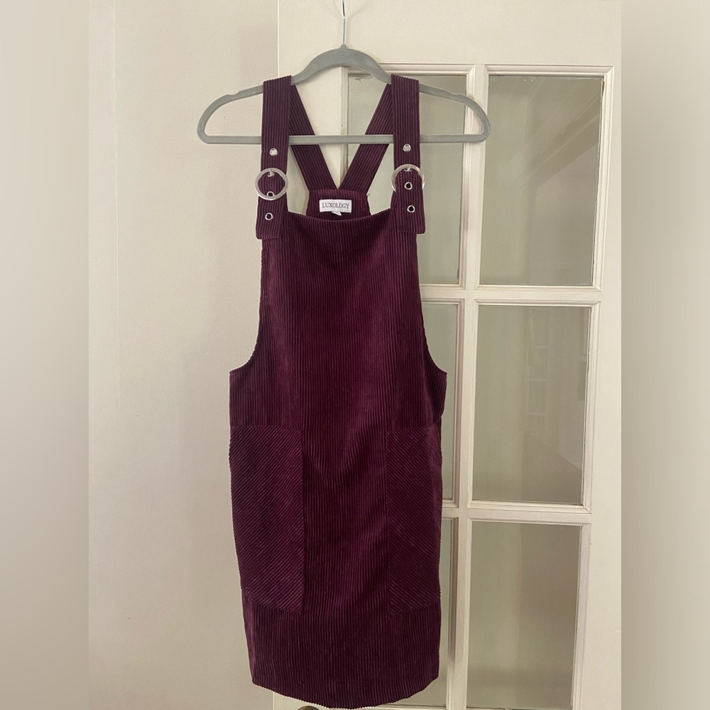 Purple Corduroy Jumper Dress with Pockets, Women’s Small